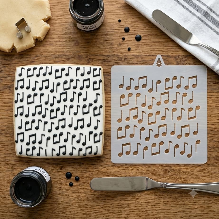 Estêncil para Biscoito Decorado Glace Fundo Notas Musicais