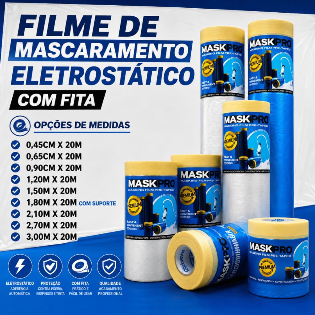 Filme de Mascaramento Eletrostático Com Fita Proteção Pintura 20m