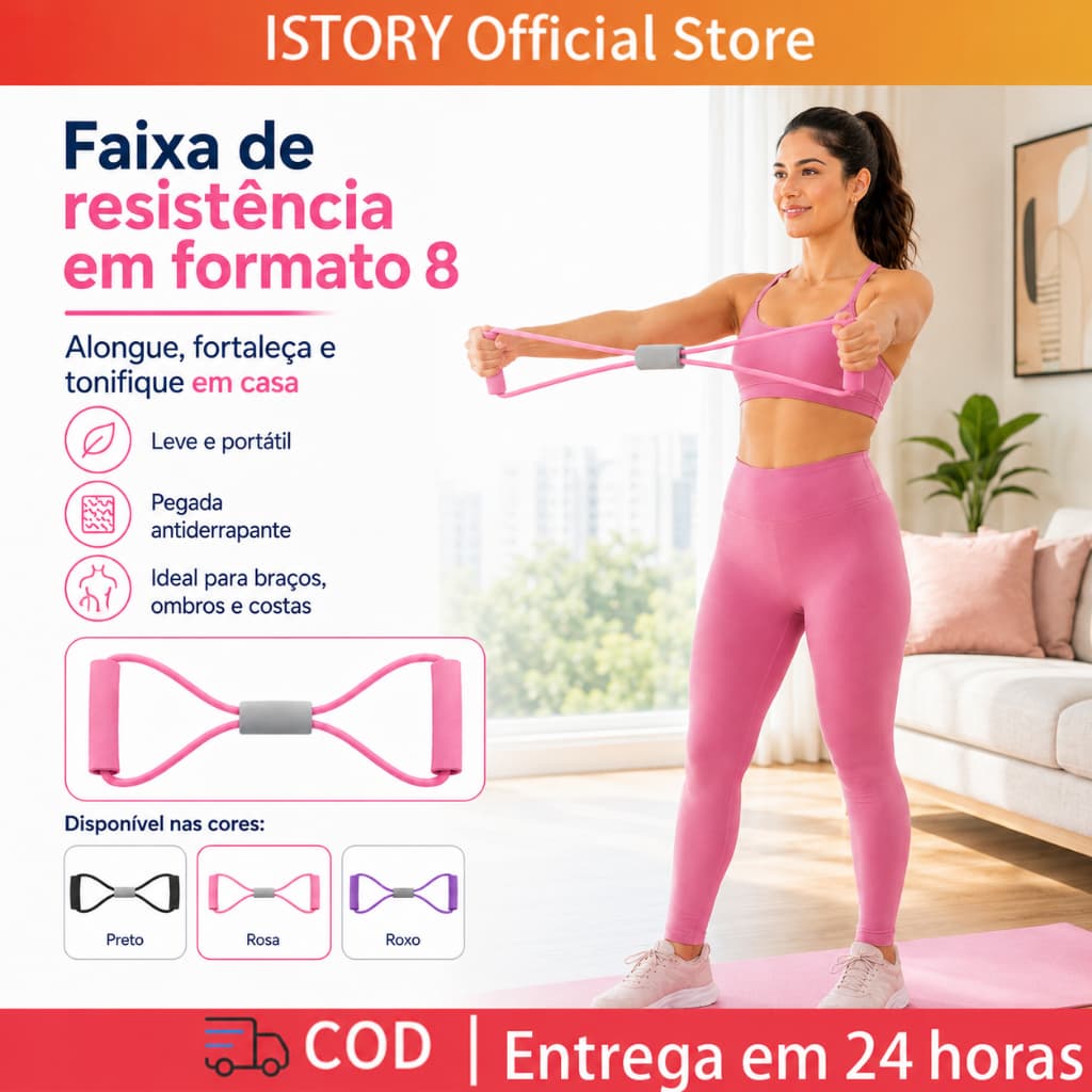 Kit 8 Faixas de Resistência Elásticas para Malhar, Ginástica, Pilates, Academia e Fisioterapia