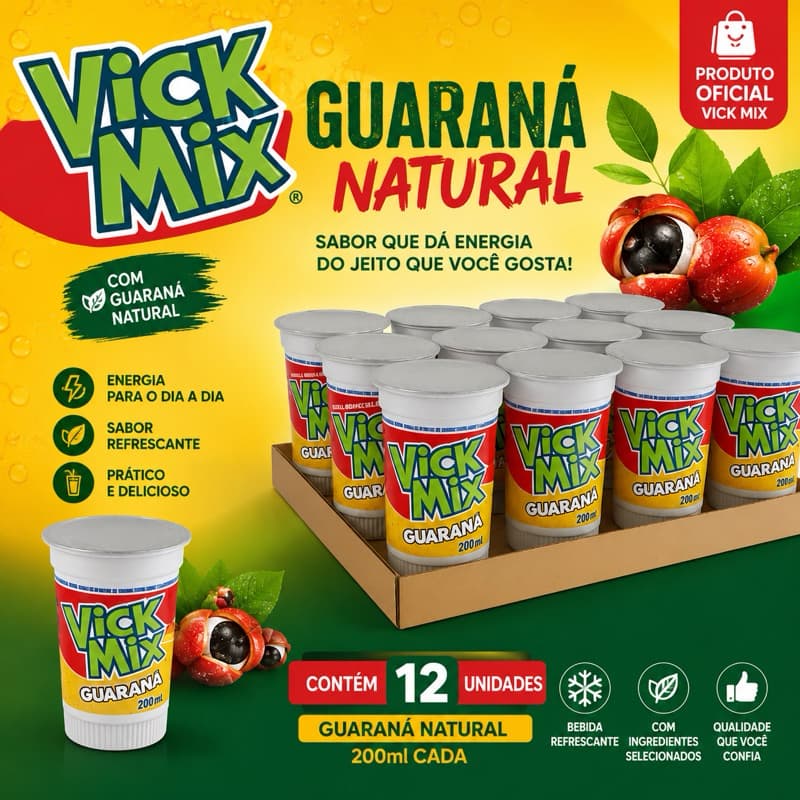 Vick Mix Guaraná Natural 200ml Kit Caixa com 12 Unidades