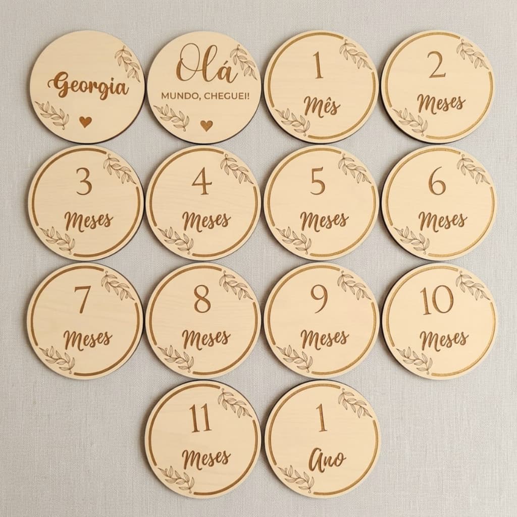 Kit Plaquinha Em MDF Mêsversário Bebê 10Cm Decorativo Para Fotos