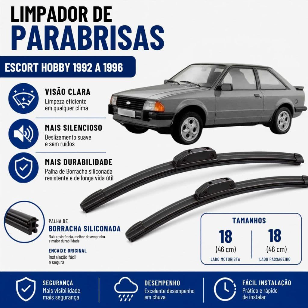 Par Palheta Limpador ParaBrisa Escort Hobby 1990 1991 1992 1993 1994 1995 1996 Silicone