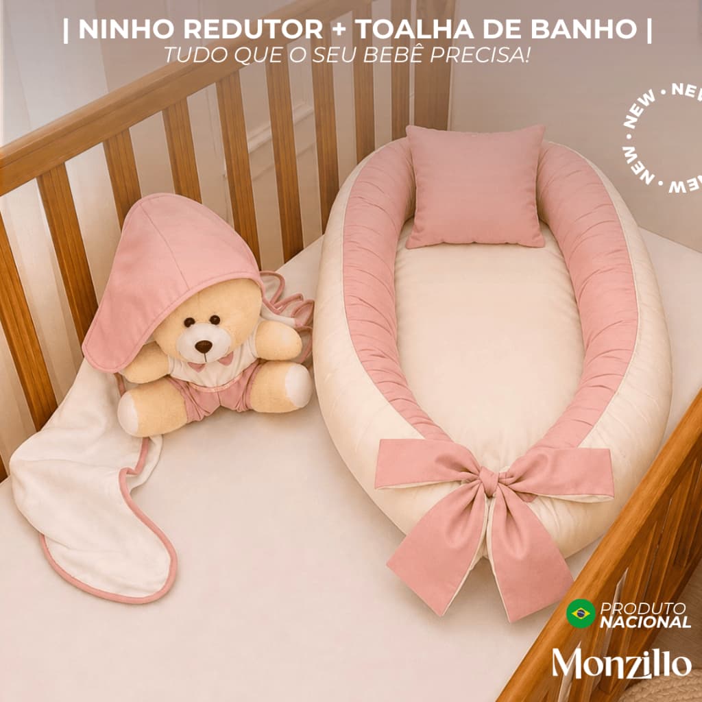 Kit Ninho Redutor de Berço + Toalha de Bebê com Capuz Banho Enxoval