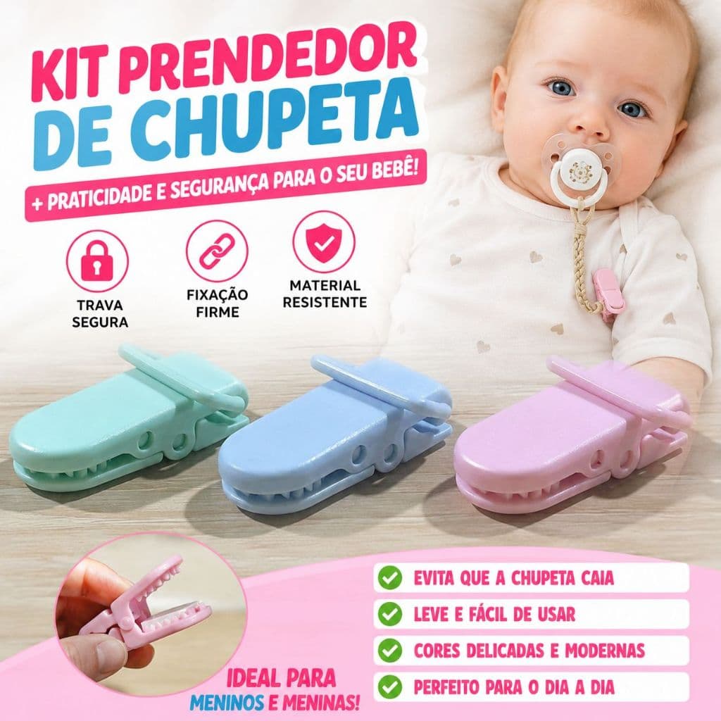 Kit 5 A 30 Prendedor De Chupeta Baby Com Trava Chupeta Jacaré Menino e Menina