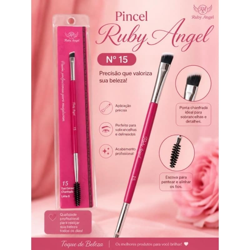 Pincel chanfrado e escova Sobrancelha Duplo  Ruby Anjo N15
