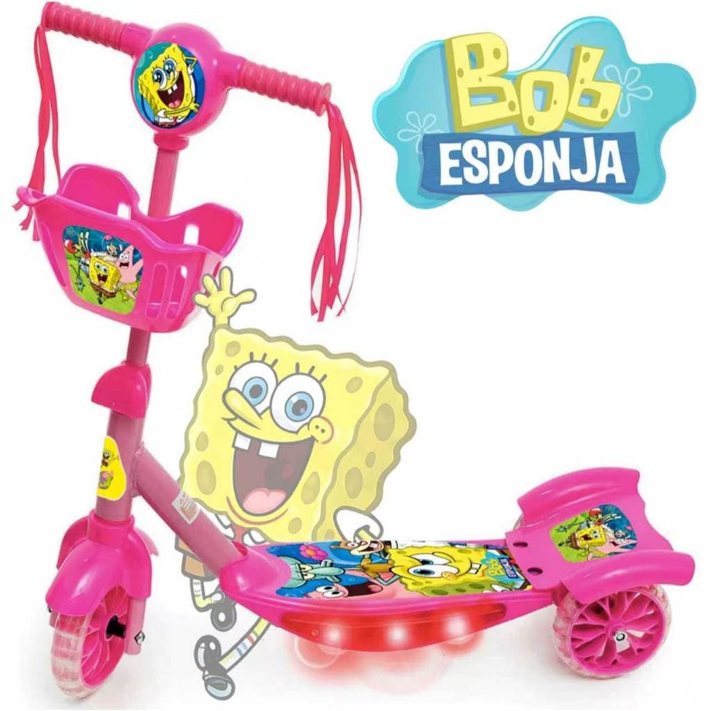 Patinete Menino 3 Rodas Infantil Rosa Esponja Musica C/Cesta Luz  Musica