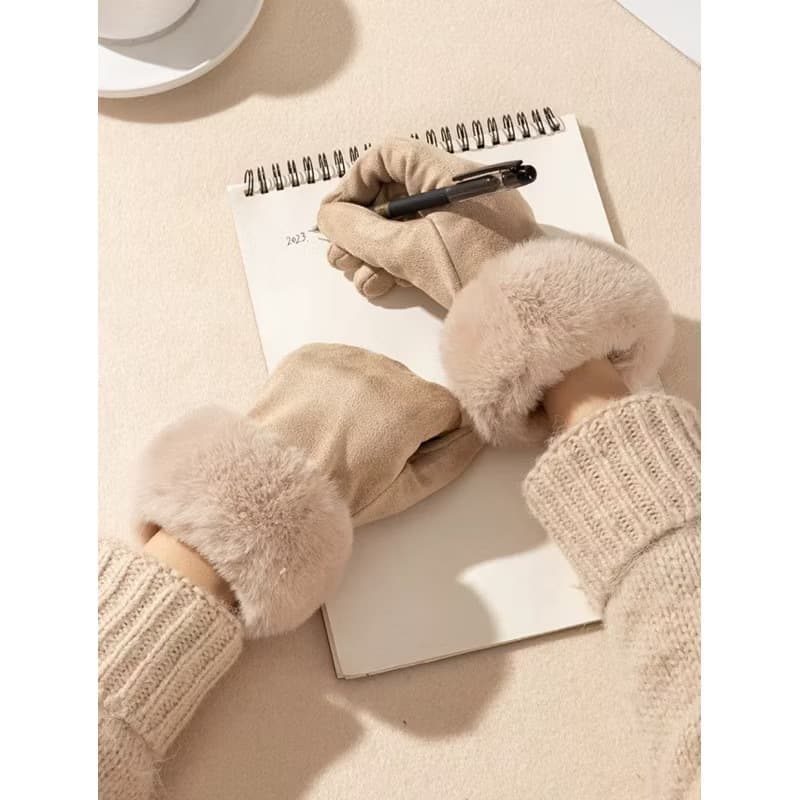 Luvas De Inverno Femininas  Quentes Com Tela Sensível Ao Toque De Pele De Coelho Condução De Veludo Grosso J401