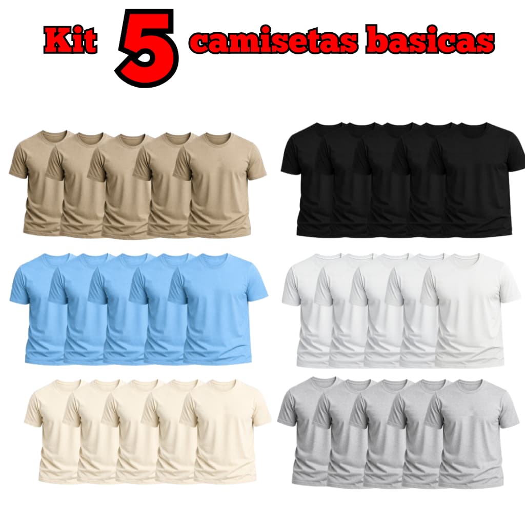 KIT 5 CAMISETAS BASICA  - CAMISA MASCULINA