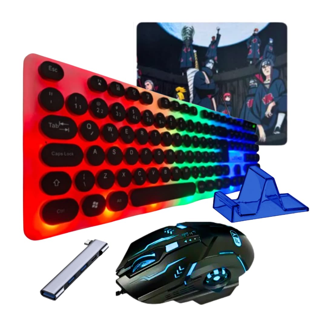 Kit Gamer Mobilador Teclado Semi mecânico Mouse 7 botões 3200dp P/ Celular Free Fire Cod