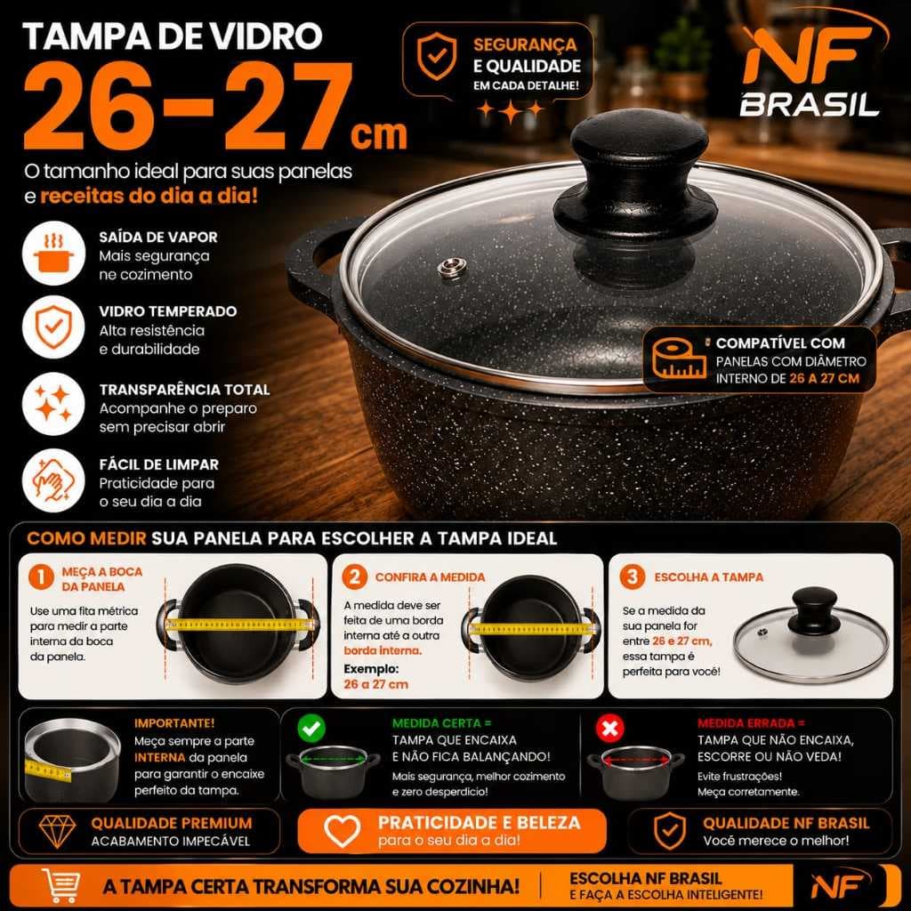 Tampa De Vidro Numero 26-27 Cm Borda De Inox