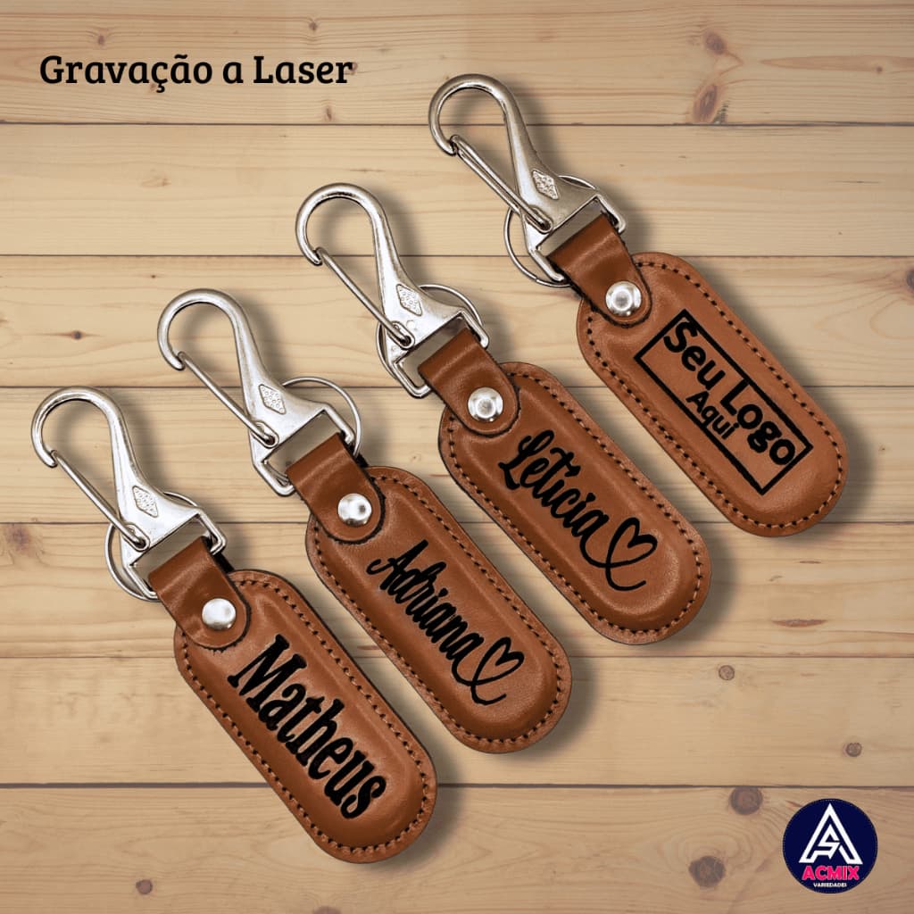 Chaveiro de Couro Sintético Personalizado com Gravação a Laser