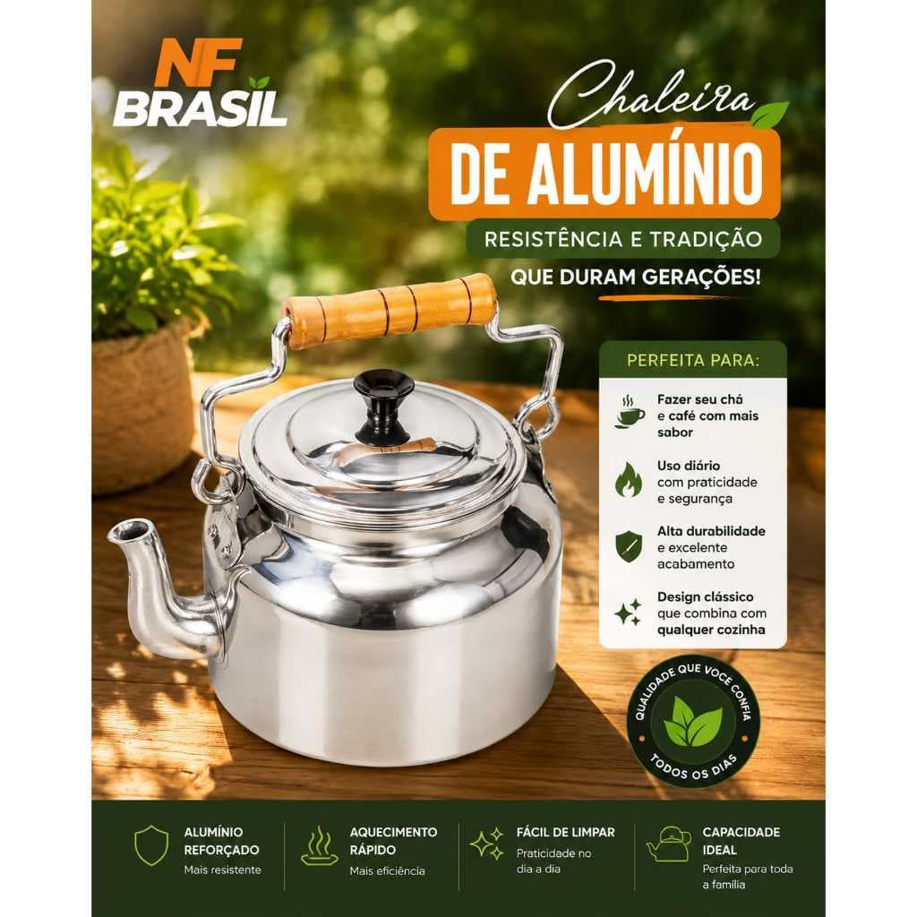 Chaleira Tipo Bule Alumínio Polido 2,9 Litros Para Chá Café