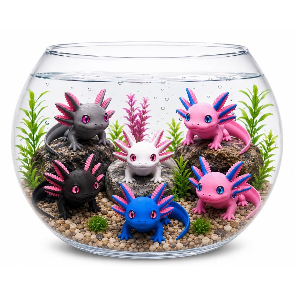 Axolote Decorativo com Olhos Surpresa | Impressão 3D 13x9x6 cm | Diversas Cores