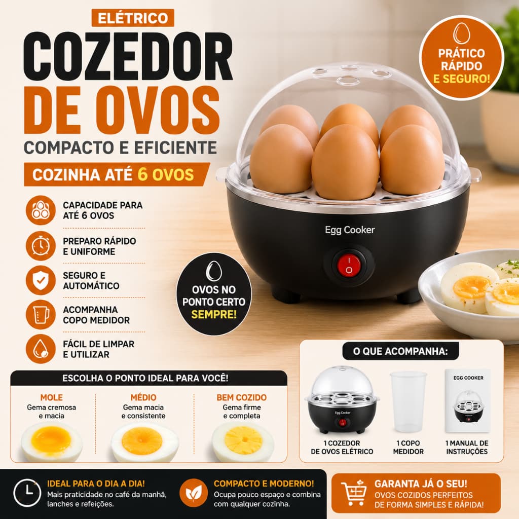 Cozedor de Ovos Elétrico Multifuncional - Egg Cooker - Novo Pronta Entrega Qualidade Superior