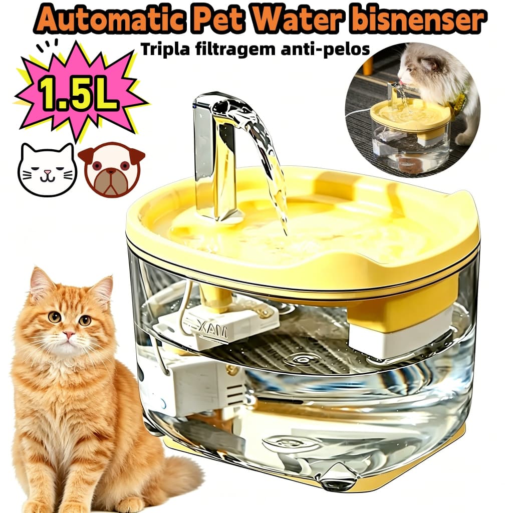 Bebedouro Automático para Cachorro e Gato 1,5L Circulação Água Filtro Purificador Base Antiderrapante