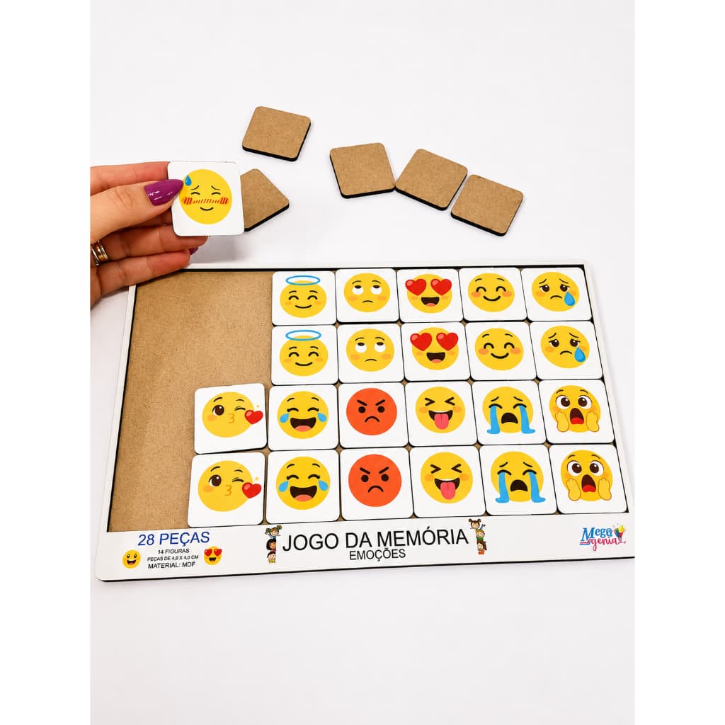 Jogo Educativo Memoria Brinquedo Tabuleiro emoçoes Madeira