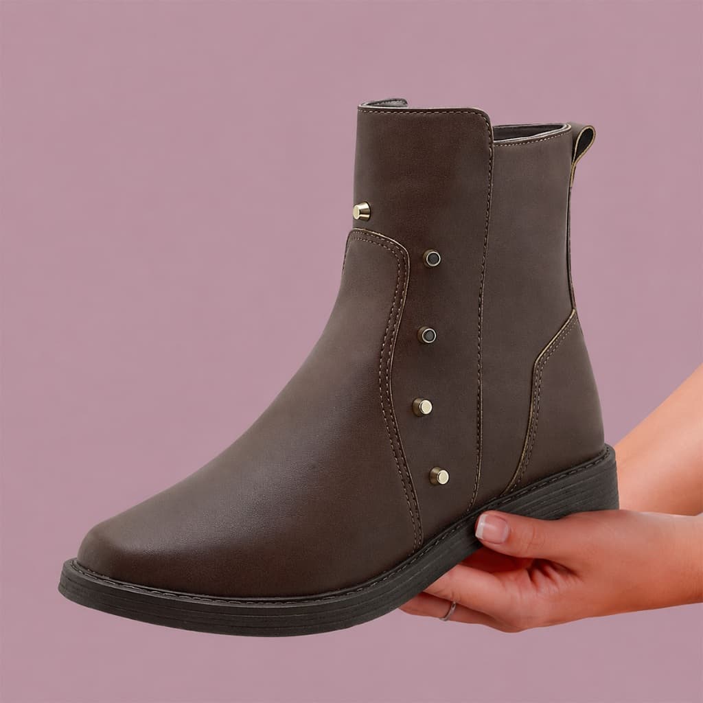 Bota Rasteira Marrom Wiki Shoes Salto Baixo Moderna