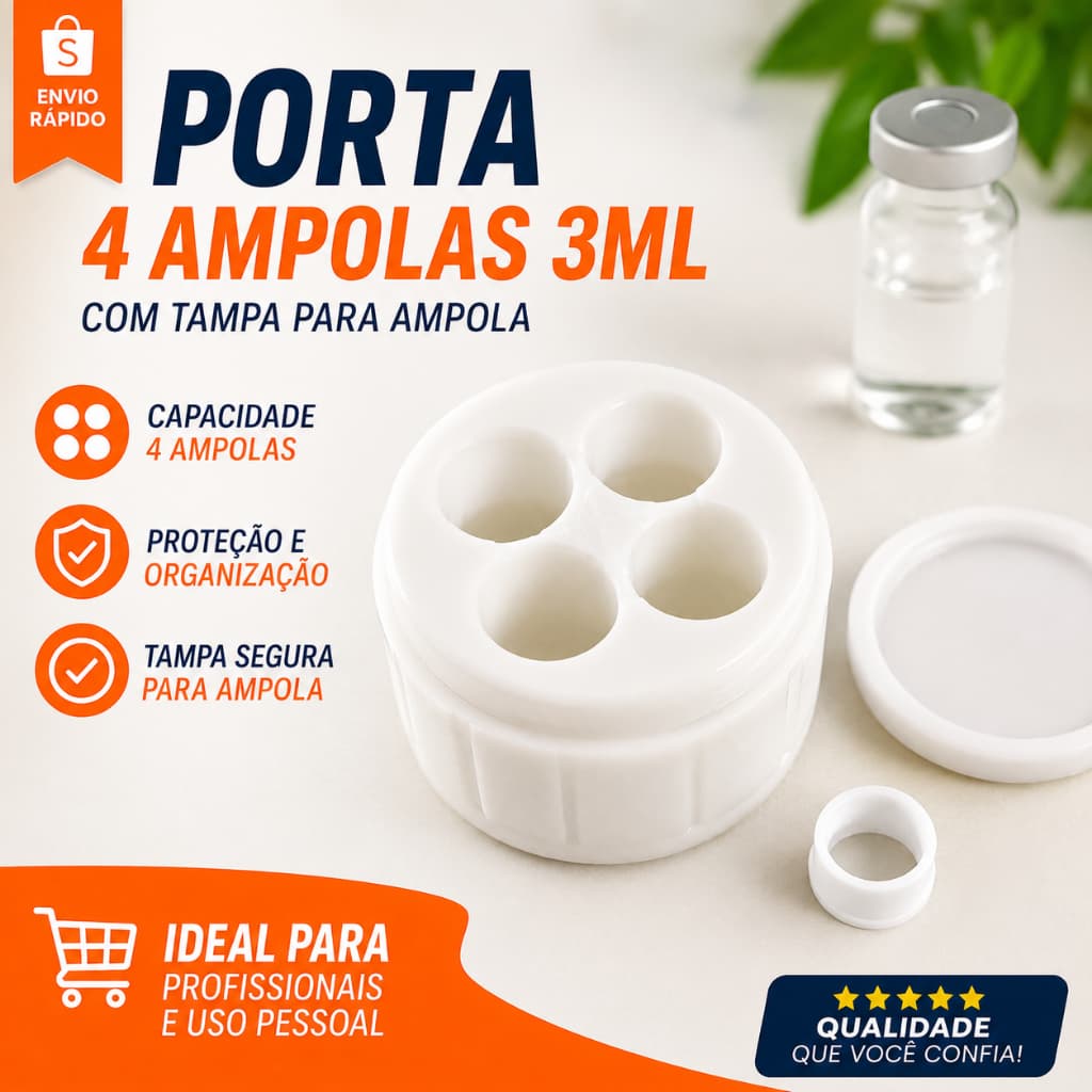Suporte Porta Ampolas 3ml Com Tampa Para Ampola Organizador 4 Unidades Pronta Entrega | Porta 4 Ampolas 3ml Com Tampa