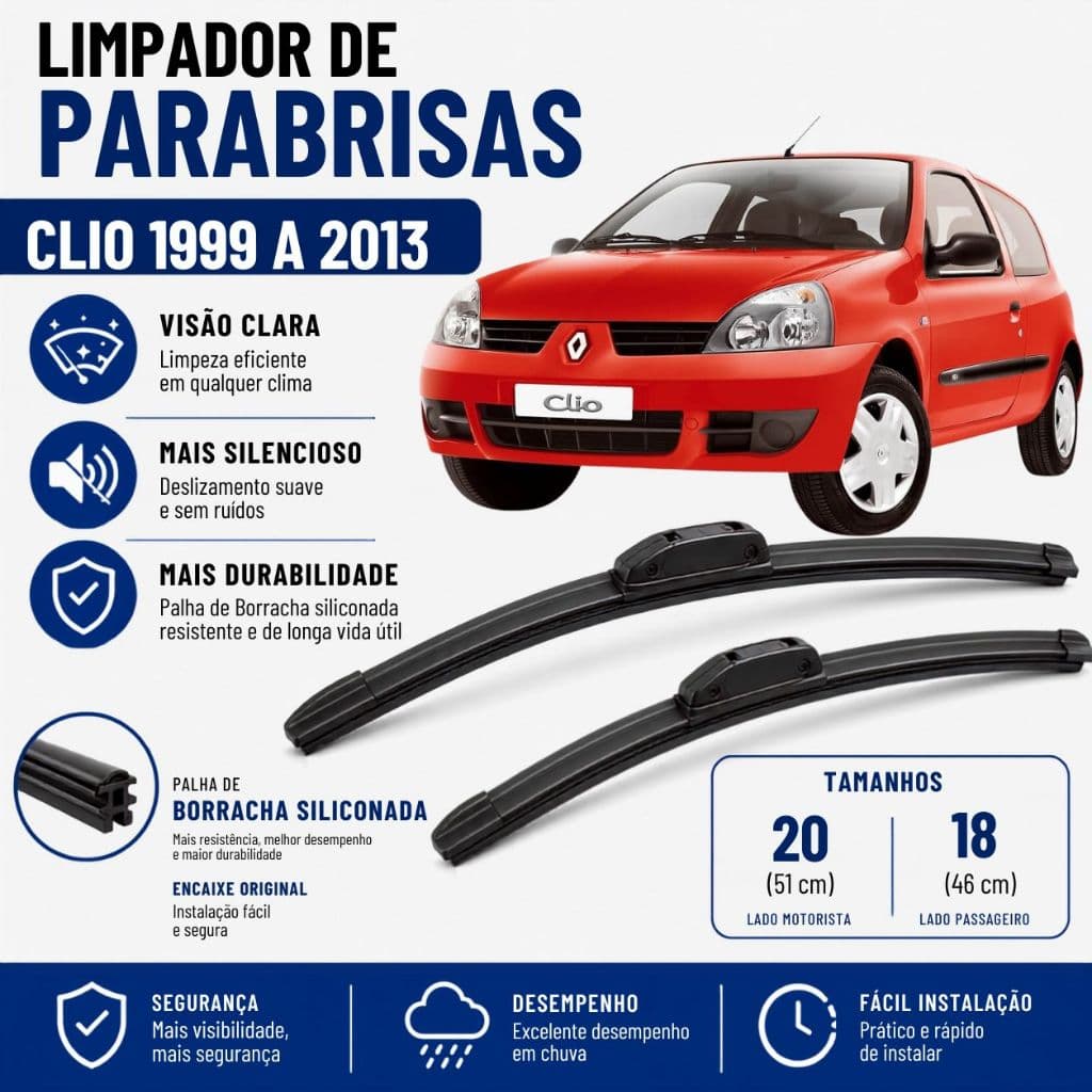 Par Palheta Limpador ParaBrisa Clio 1999 2000 01 02 03 04 05 06 07 08 09 10 11 12 13 Silicone