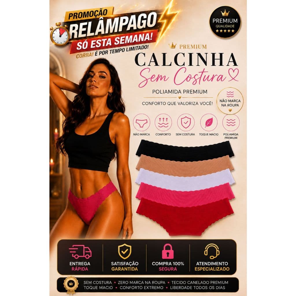 Calcinha Sem Costura Fio Dental  Poliamida Premium Kit 3-5