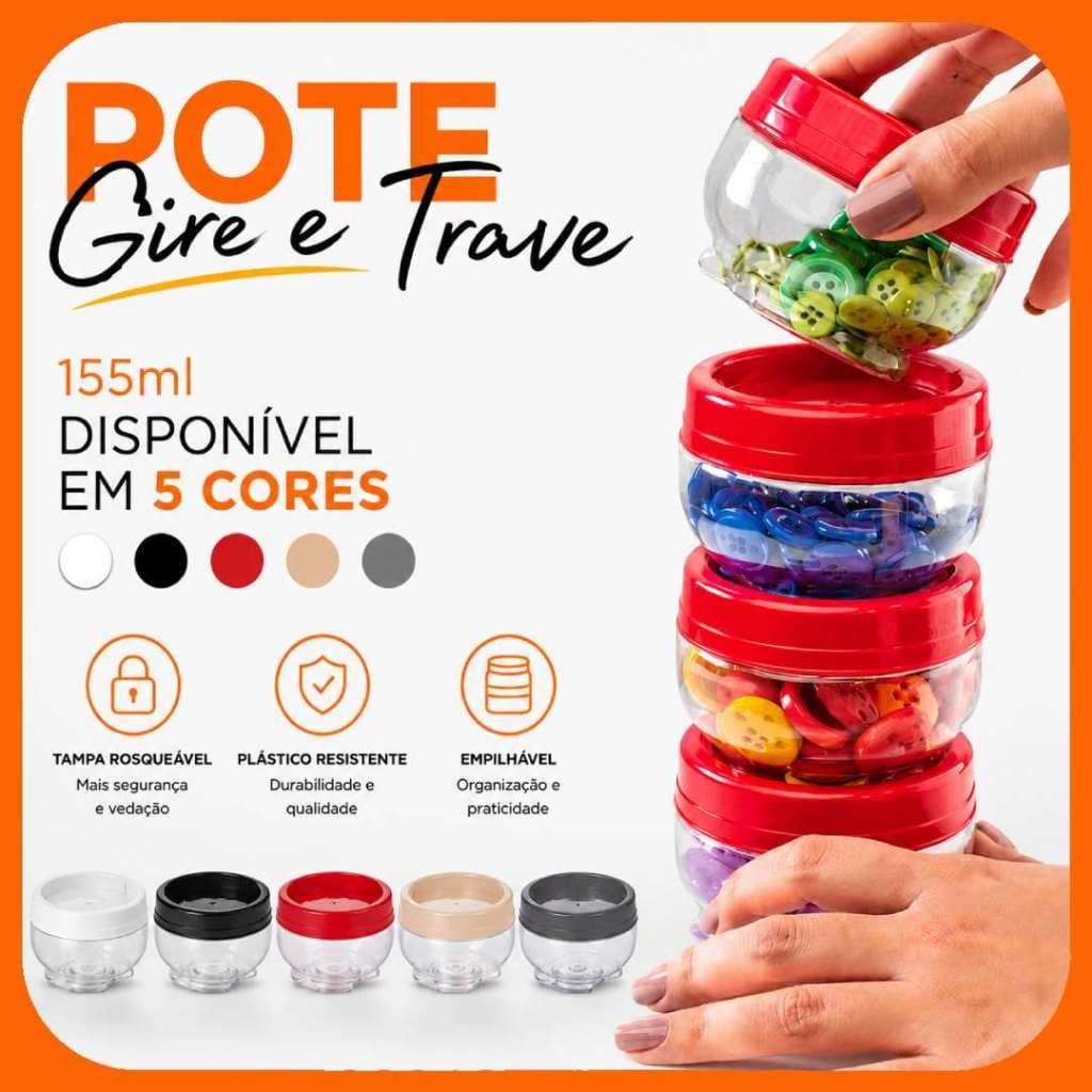 KIT 10 Jogo Potes Potinhos Organizador Plasútil Gire Trave 155ml PROMOÇÃO
