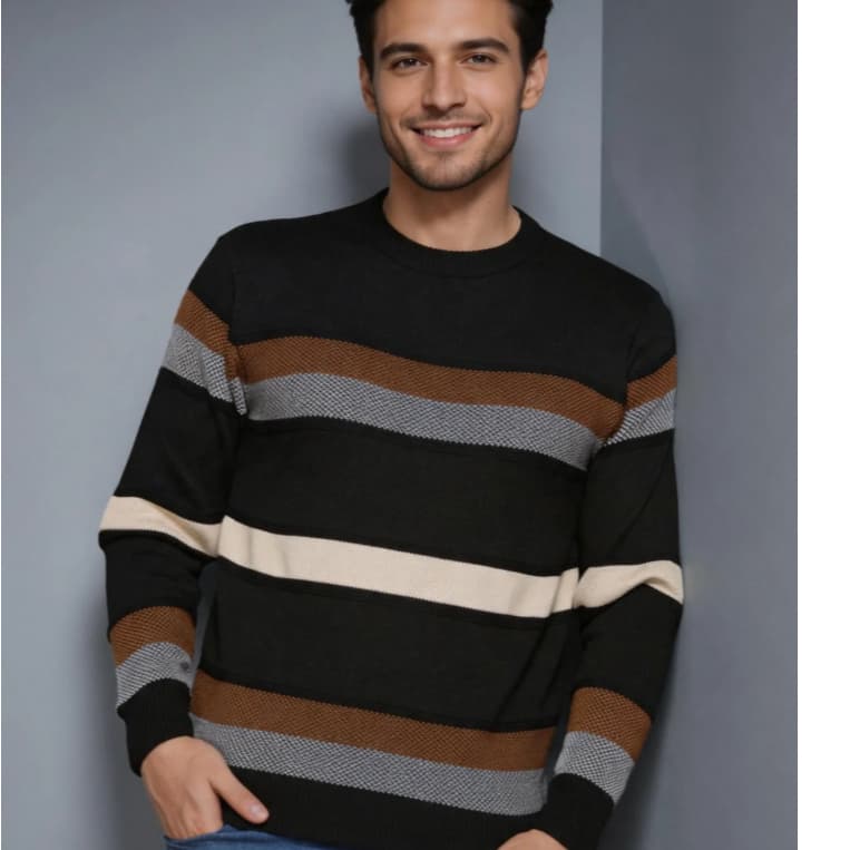 Suéter Tricot Masculino – Malha Lã Gola Redonda Manga Longa Básico e Confortável Inverno