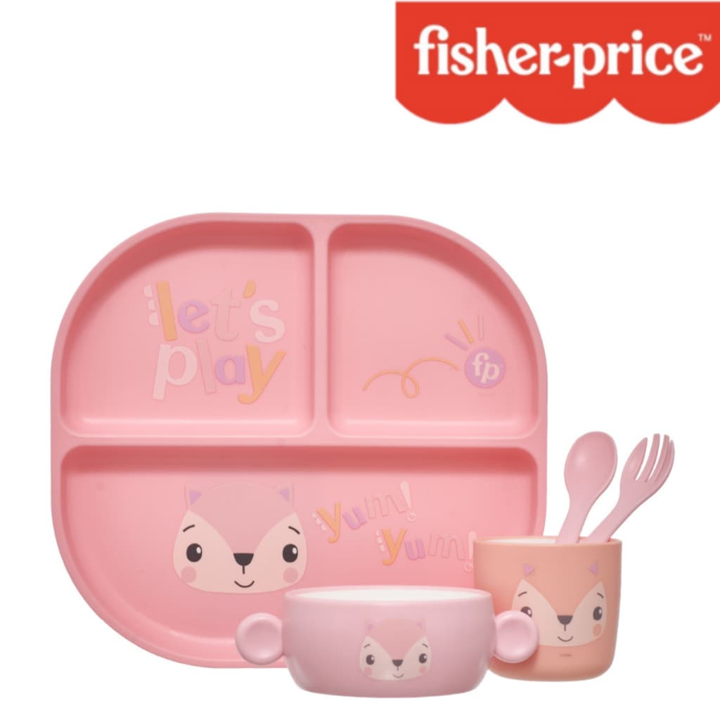 Kit Alimentação Infantil Fisher Price 5 peças Fun Time Introduçao alimentar - Rosa