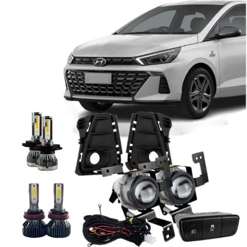 Kit Farol Milha Neblina Hb20 Sedan 2023 Botão Modelo Original Com Led HB4 + H4 Do Farol Principal
