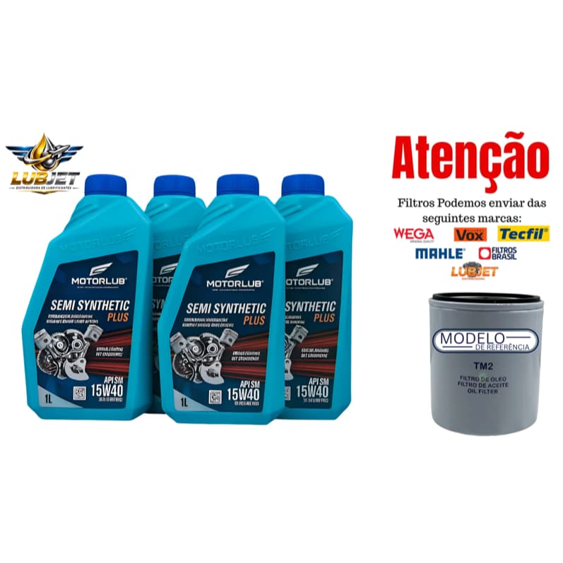Kit Óleo MOTORLUB 15W40 4 Litros + Filtro de Óleo TM2 | Gol, Fox, Polo e Saveiro 1.0/1.6 (2000-2007)