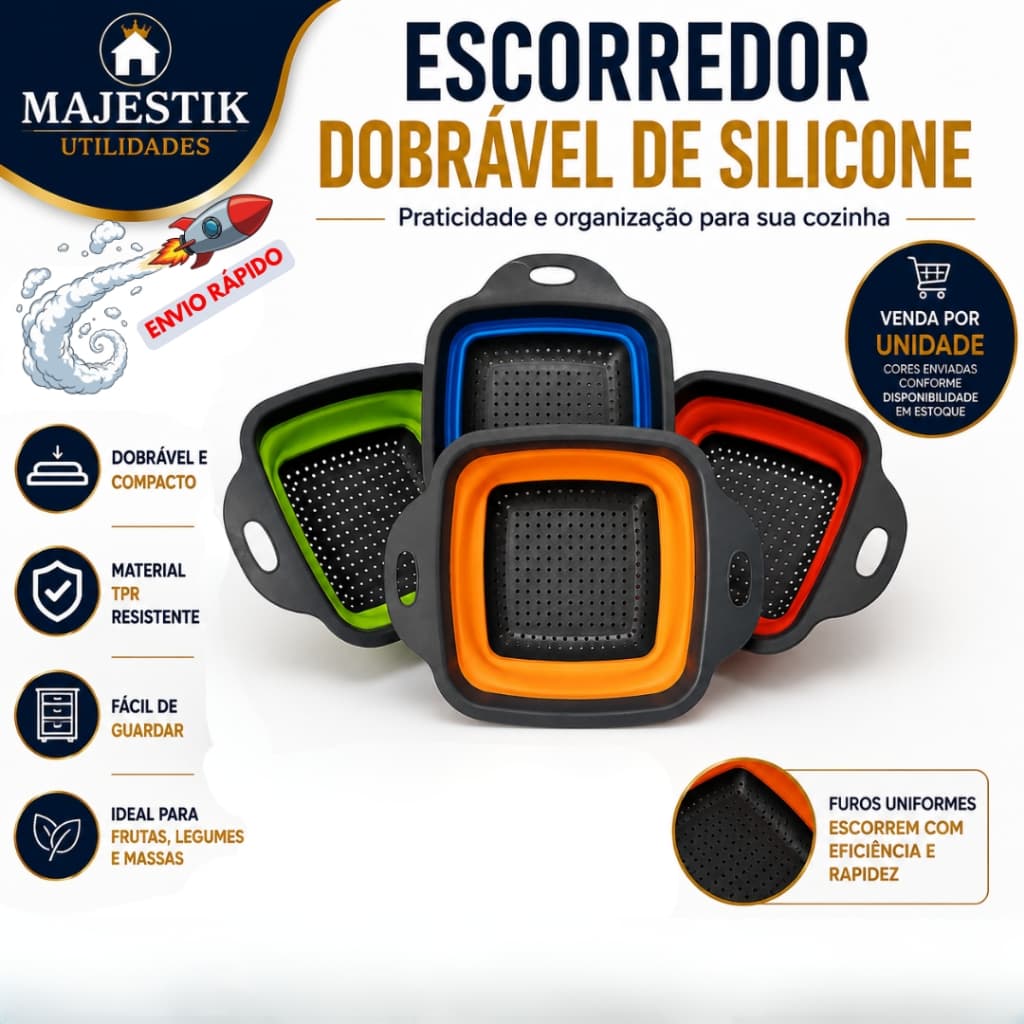 Escorredor de Silicone Retrátil - Design Compacto, Fácil Armazenamento, Material Qualidade Alimentar