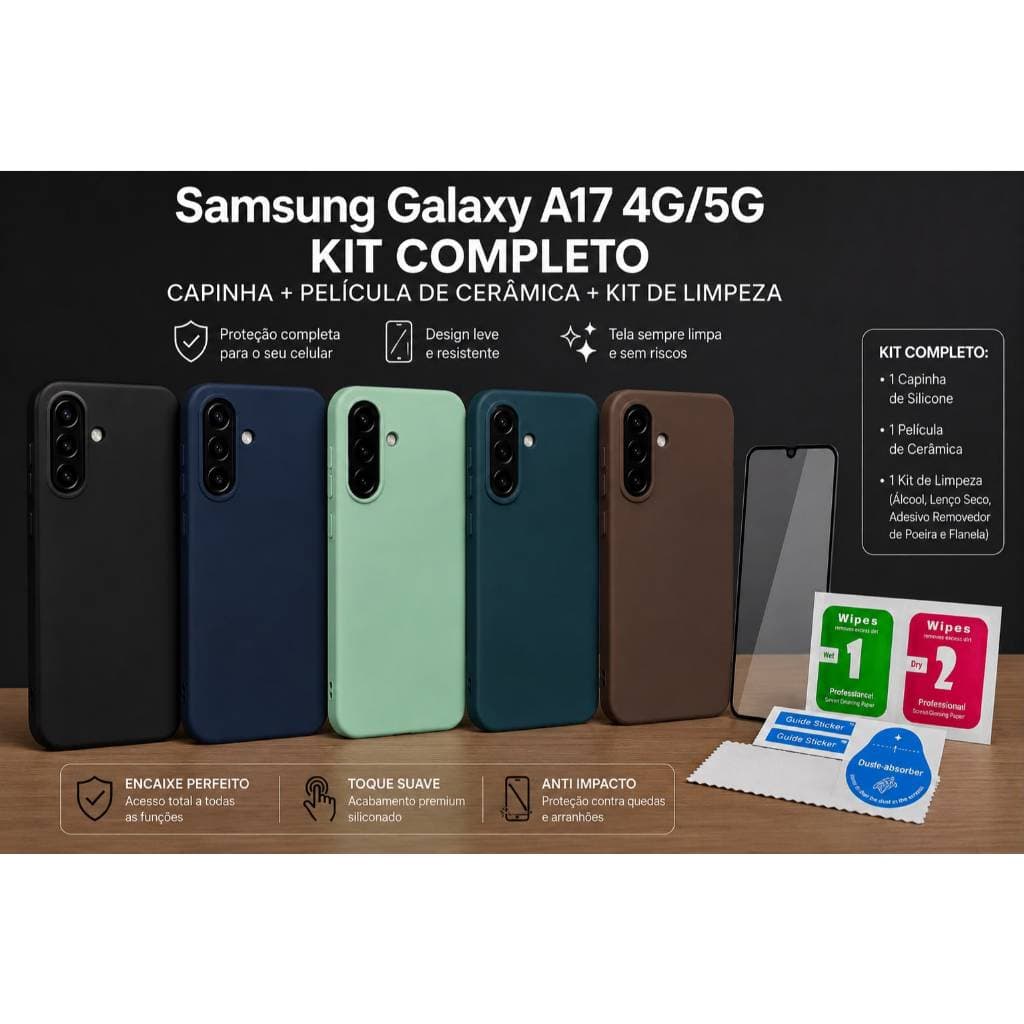 Samsung Galaxy A17 4G/5G | Kit Capinha Premium + Película Cerâmica 9D
