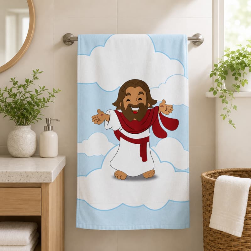 Toalha Infantil Para Banho Qualidade Estampa Cores Vivas Jesus Religioso Cute Menina e Menino