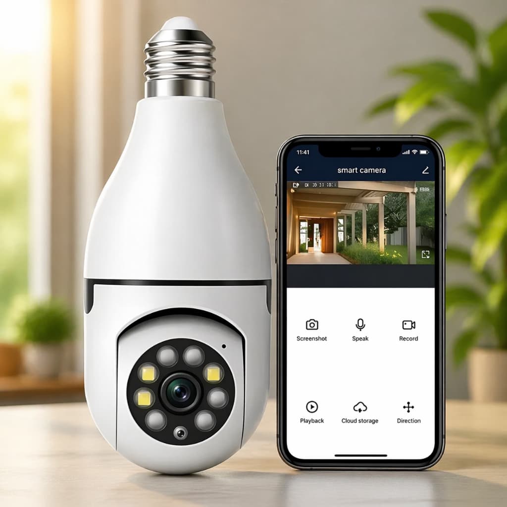 Câmera Lâmpada Wifi 360° Full Hd 1080p Segurança Visão Noturna Áudio