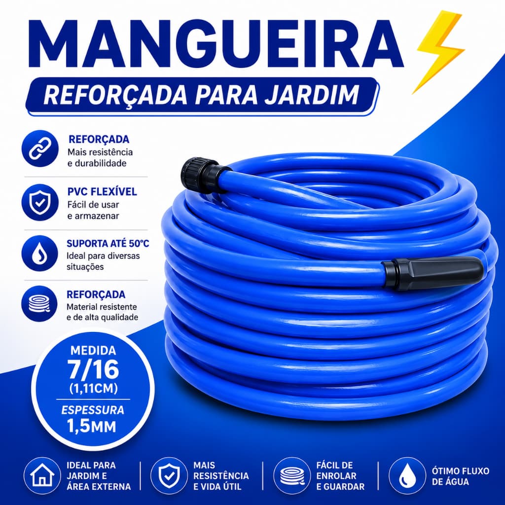 Mangueira Jardim 7/16 Reforçada PVC Flexível Dupla Camada 7m 10m 15m 20m 25m 30m 40m 50m