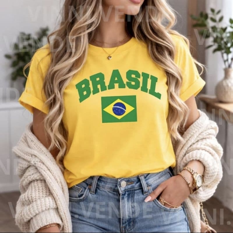 Camiseta Brasil Bandeira Estampa Feminina Copa Algodão Premium Luxo Top