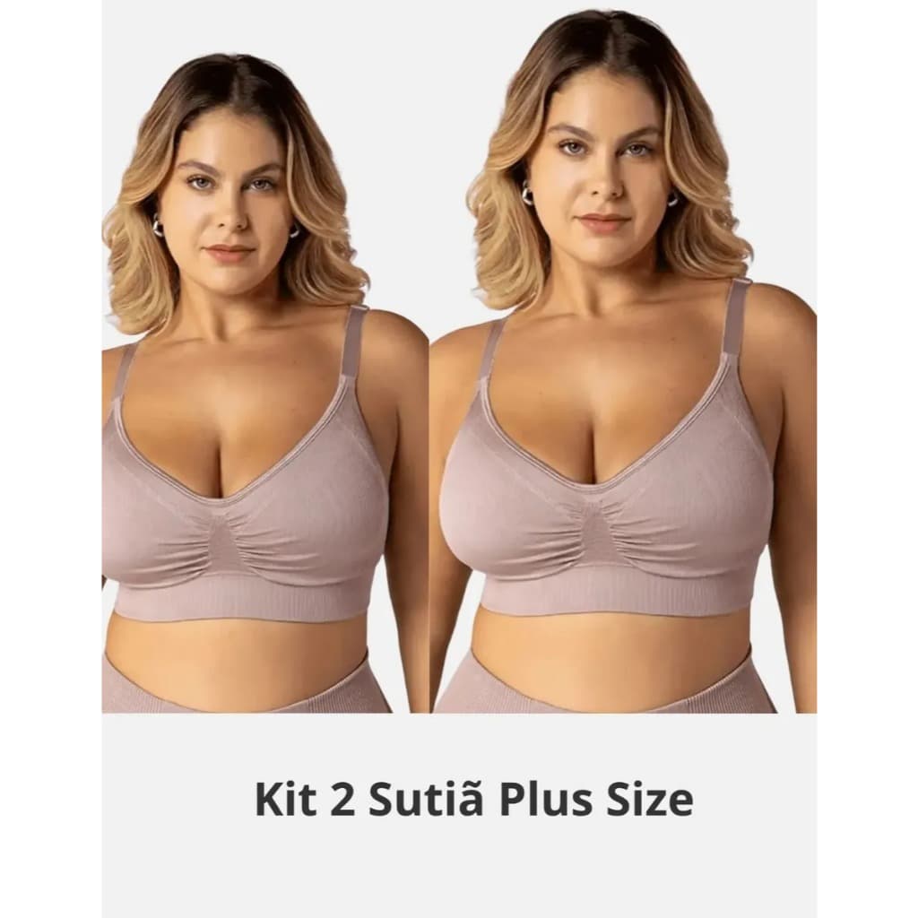 Kit 2 Sutiãs Top Feminino Plus Size Canelado Sem Costura Seamless Sem Bojo Alta Sustentação
