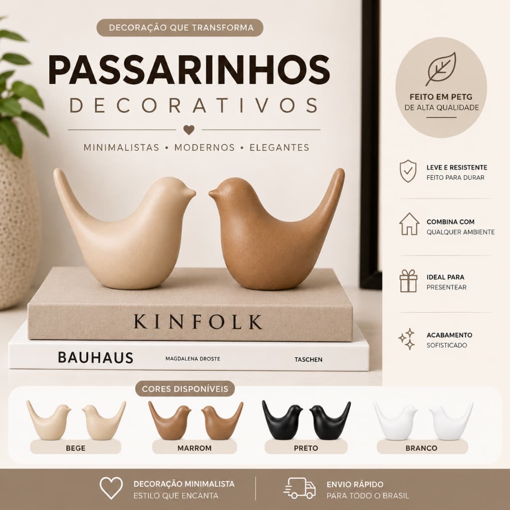Kit 2 Pássaros Decorativos Minimalistas | Enfeite Mesa Centro Sala Rack Aparador