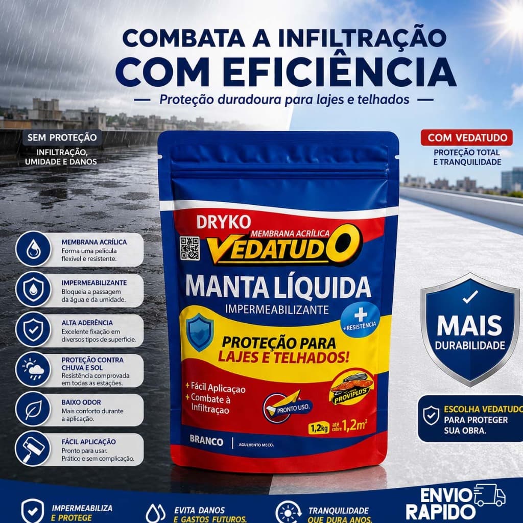 Manta Liquida impermeabilização e Proteção a Laje e Telhado Marca Driko 1,2 ML a Melhor Proteção Envio Rapido