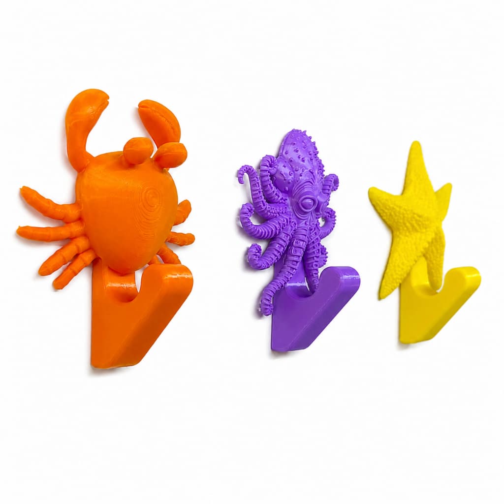 Kit 3 Ganchos Animais Marinhos Polvo Caranguejo Estrela do Mar Quarto Infantil Casa de Praia Mar