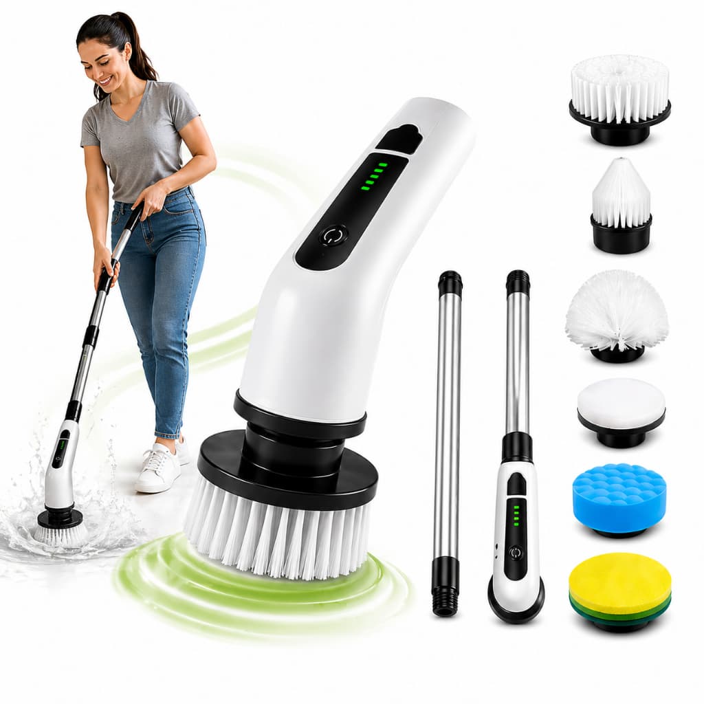 Escova Elétrica Limpeza 9 Em 1 Giratória Recarregável Multiuso Sem Fio Com Cabo Extensor Ajustável