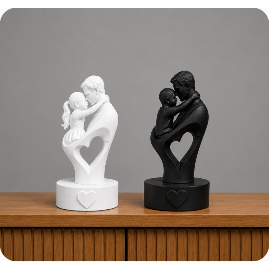 Escultura Pai e Filho Decorativa com Coração | Presente Dia dos Pais