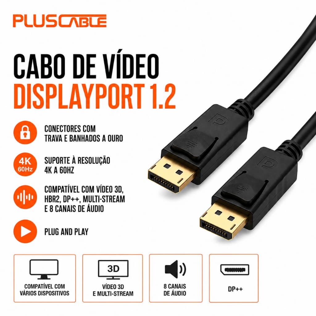 Cabo de Vídeo DisplayPort 1.2 - Preto