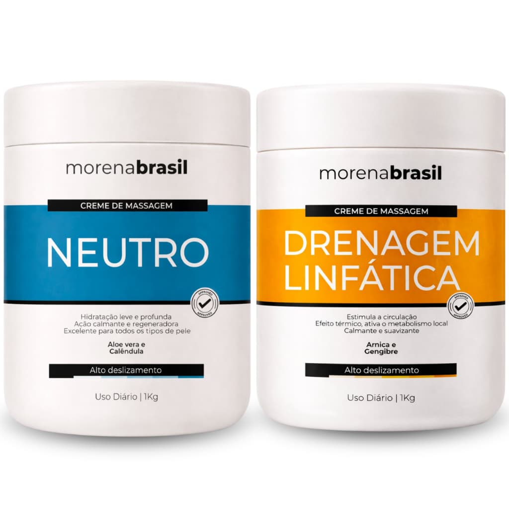 Kit 2X Creme de Massageador Profissional Morena Brasil | Neutro + Drenagem Linfática
