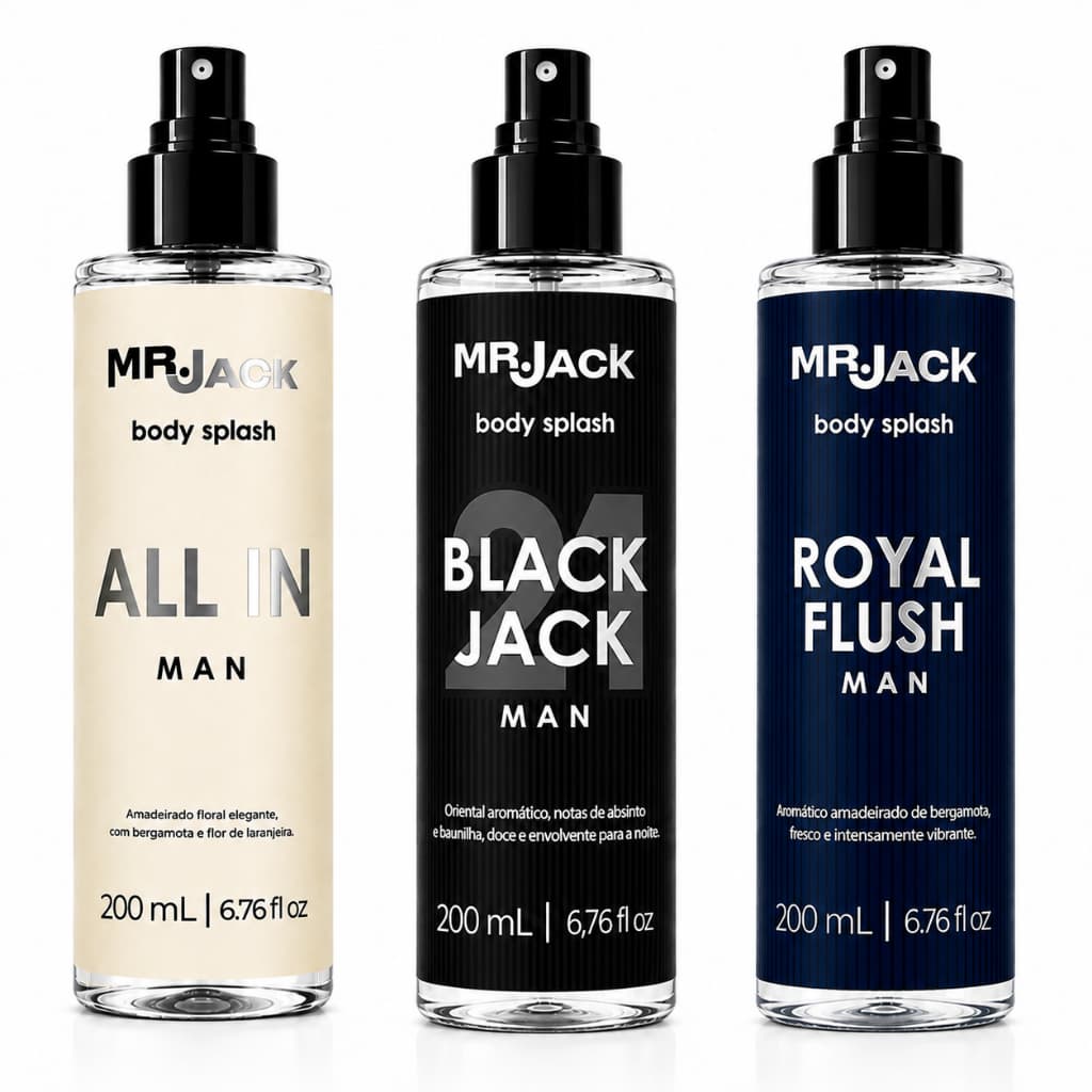 Kit Body Splash Masculino All In, Black Jack E Royal Flush 200ml - Perfume Amadeirado