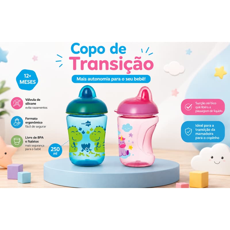 Copo de transição infantil 250 ml para crianças a partir 1 ano