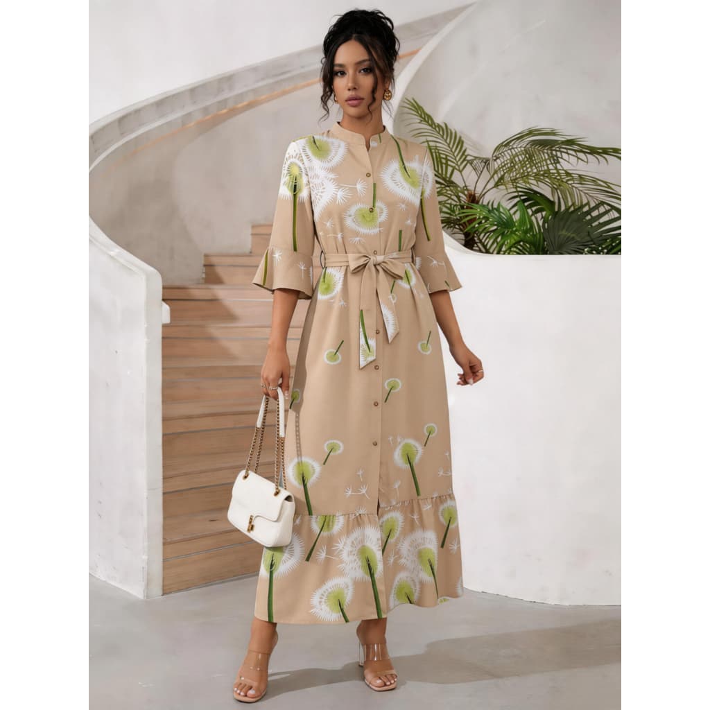 Vestido Casual De Férias Com Manga Meio E Bufante E Estampa Completa Para Mulheres Vestidos De Verão Elegante