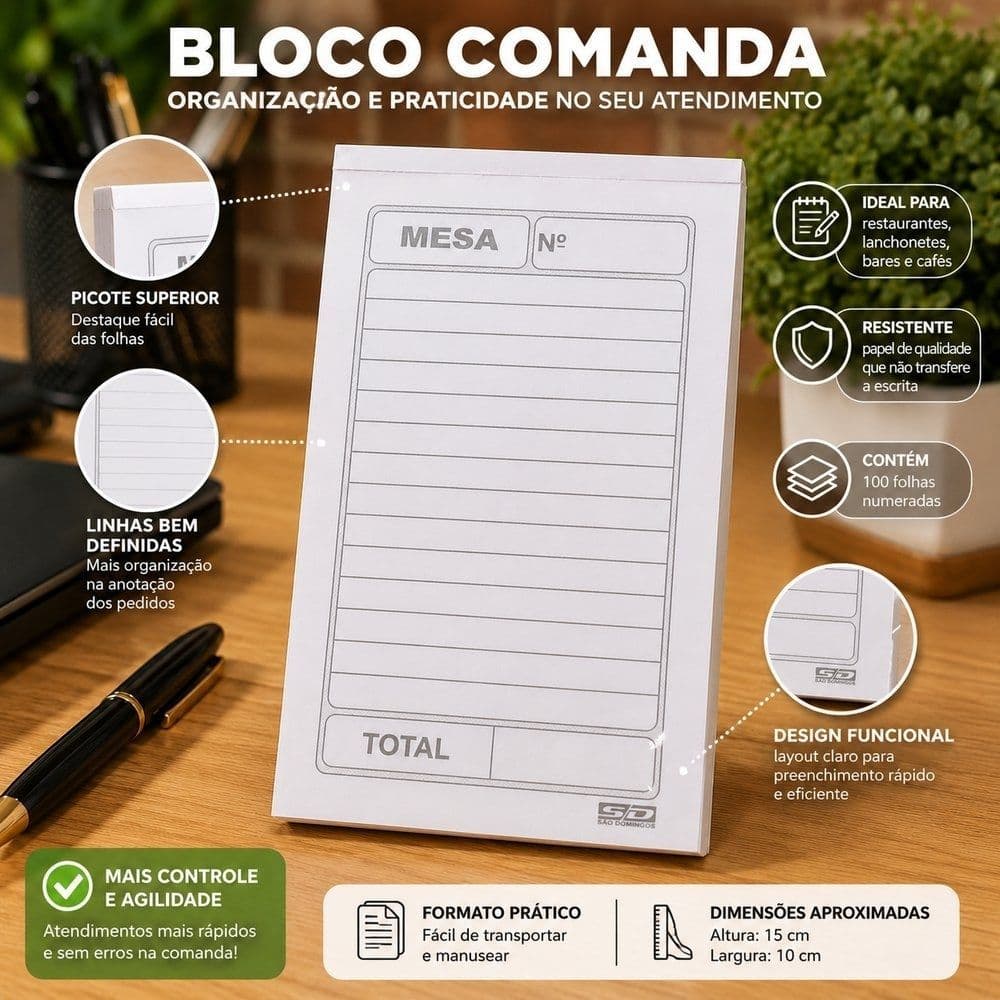 Comanda Bloco Pedido De Mesa com Carbono 50x2 Folhas Restaurantes, Bares