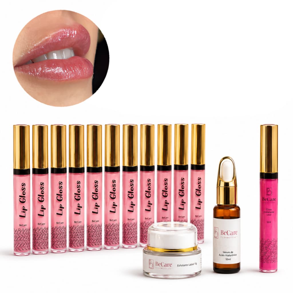 Kit Hydra Gloss Hidratação Labial Completa Lips 10 Gloss Home Care Esfoliante Sérum Lip Gloss