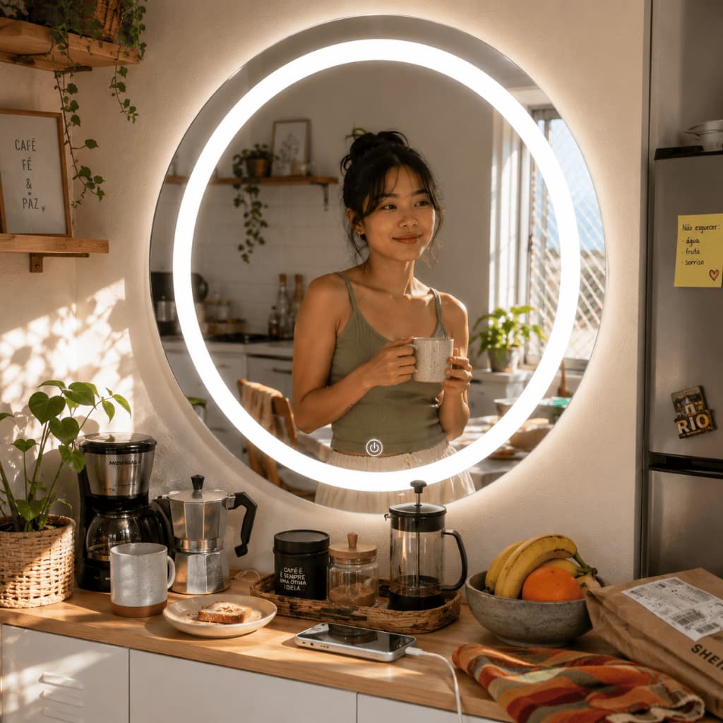 Espelho de Led com Touch 60x60cm Espelho de Banheiro Apartamento com Luz Minimalista