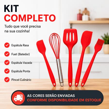 Kit Utensílios de Cozinha de Silicone 5 Peças - Sortido. Praticidade e Segurança na Cozinha.